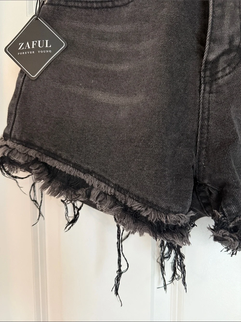Zaful Washed Black High-Rise Distressed Denim Shorts